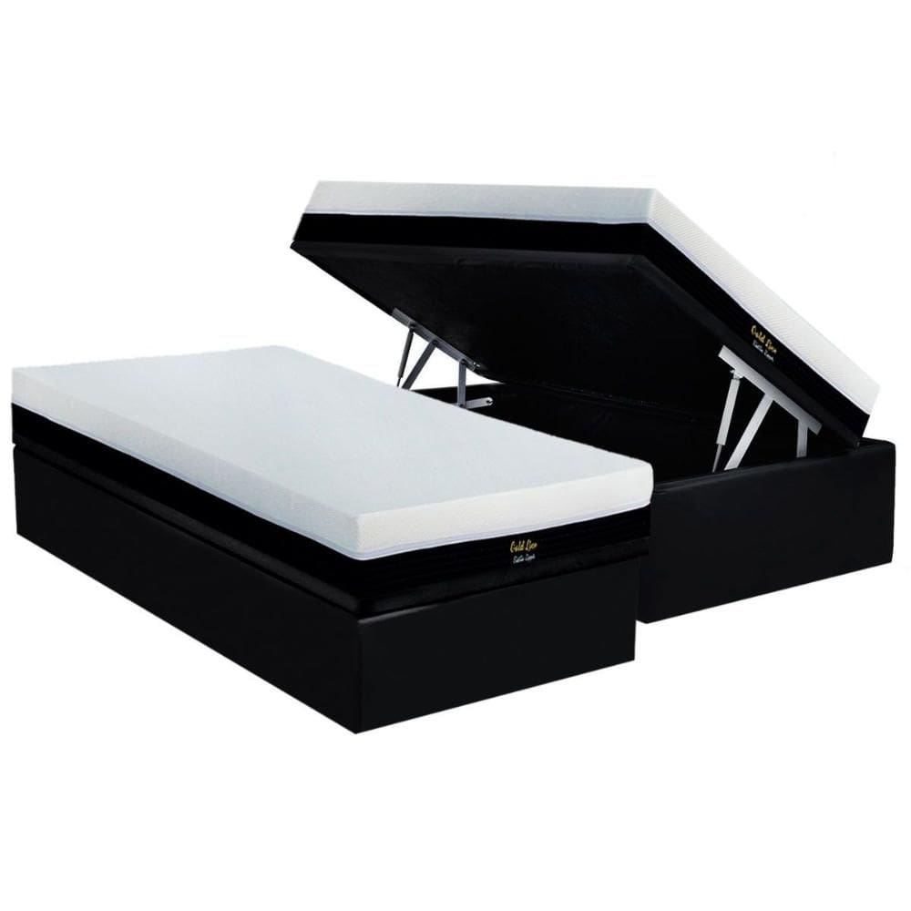 Cama Box Baú Solteiro: Colchão Molas Ensacadas Luckspuma Gold Line Elastic Zipper + Base CRC Suede Black (88x188)
