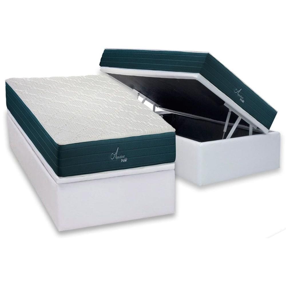 Cama Box Baú Solteiro: Colchão Molas Ensacadas Polar Aquariuns + Base CRC Courano White (88x188)
