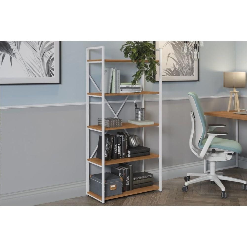 Estante Livreiro de Escritório Industrial Alta LI006 Aço c/ 5 Prateleiras 72x152cm Canela/Branco - Kappesberg
