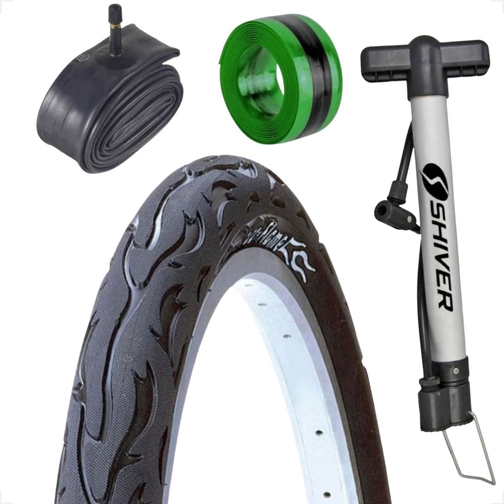 Pneu Bicicleta Kenda Flame Aro 26 x 2.125 Balão + camara Shiver + bomba de ar e fita antifuro