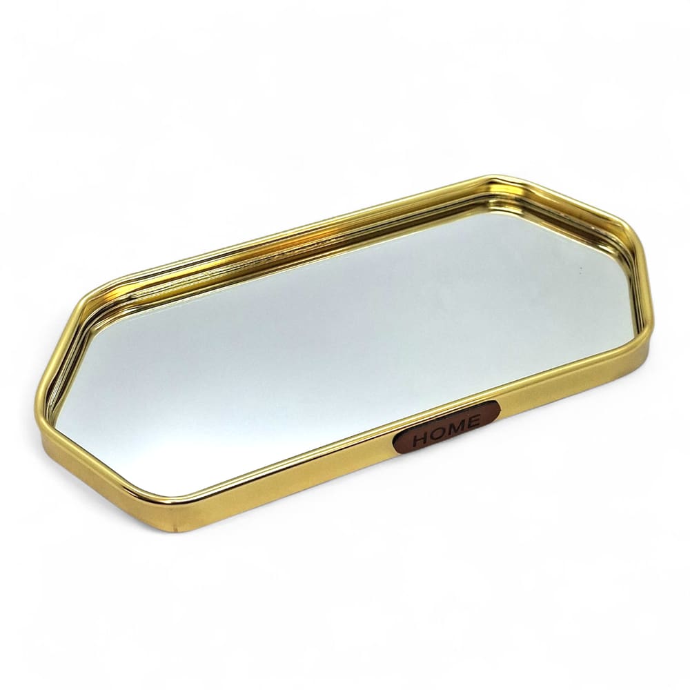 Bandeja Espelhada Decorativa Dourada Sala Lavabo 24cm