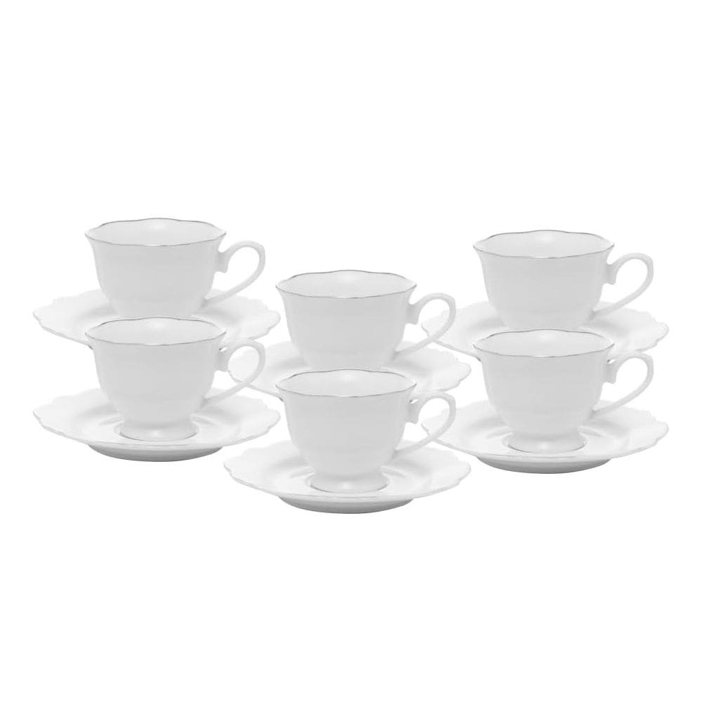 Conjunto 6 Xícaras De Chá Porcelana Maldivas Prateado Wolff