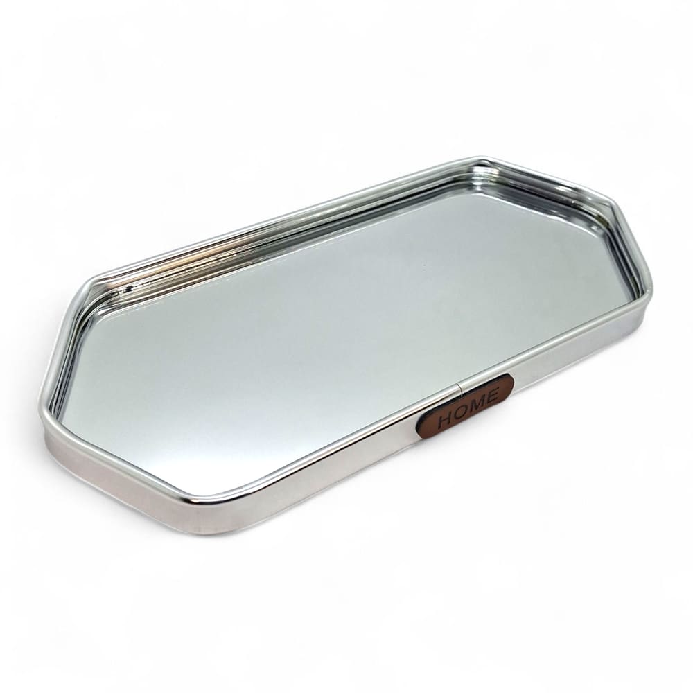 Bandeja Espelhada Decorativa Prata Sala Lavabo 24cm