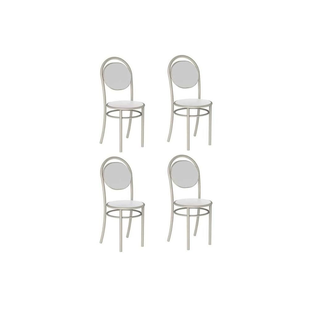 Kit 4 Cadeiras Sala Jantar 190 Aço 4 Uni Prata/Courano Branco - Carraro