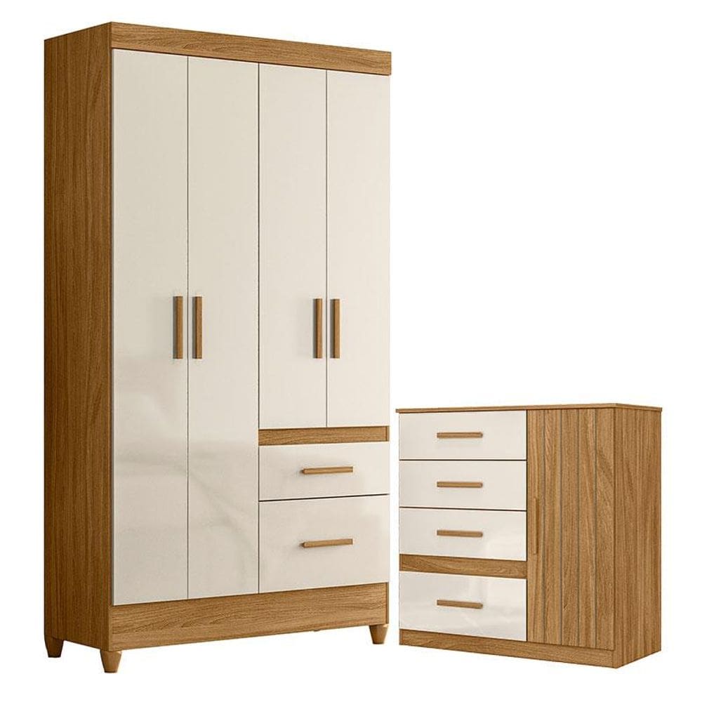 Guarda Roupa Solteiro Madri e Cômoda Vênus Freijó Off White - Moval