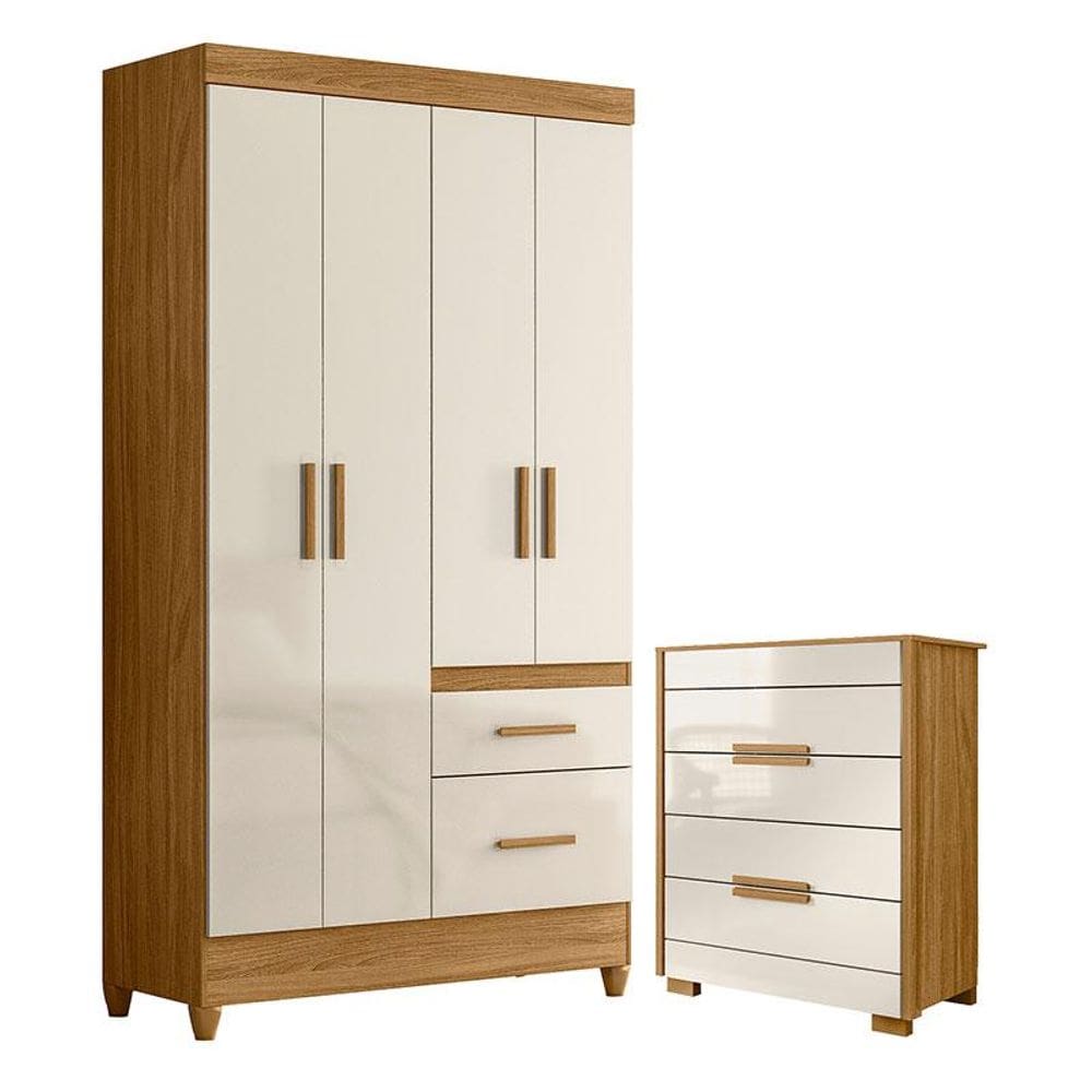 Guarda Roupa Solteiro Madri e Cômoda Dhara Freijó Off White - Moval