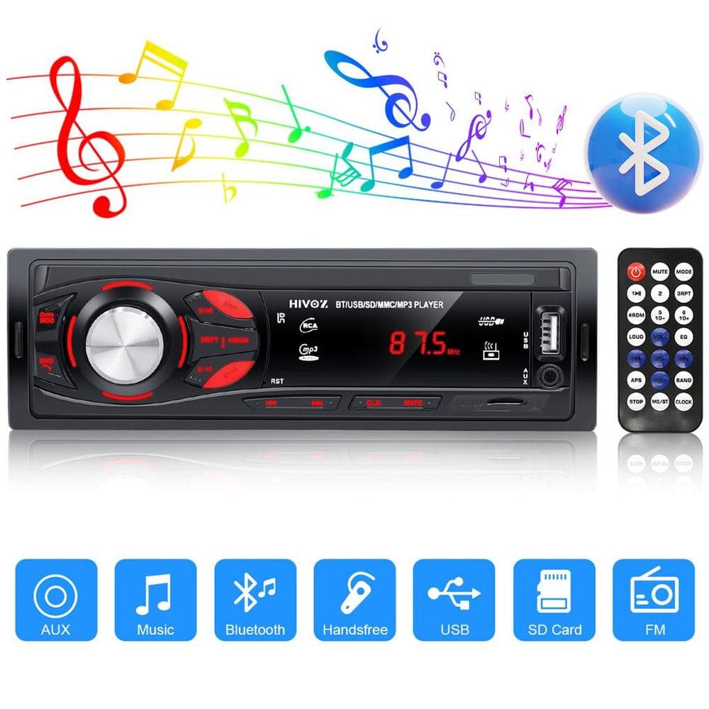 Som Radio Automotivo Mp3 Player Bluetooth AUX USB Vermelho