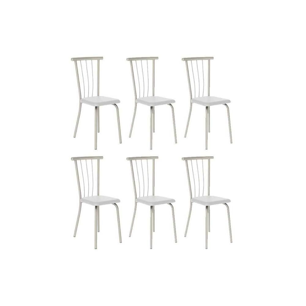 Kit 6 Cadeiras Sala Jantar 154 Aço 6 Uni Prata/Courano Branco - Carraro