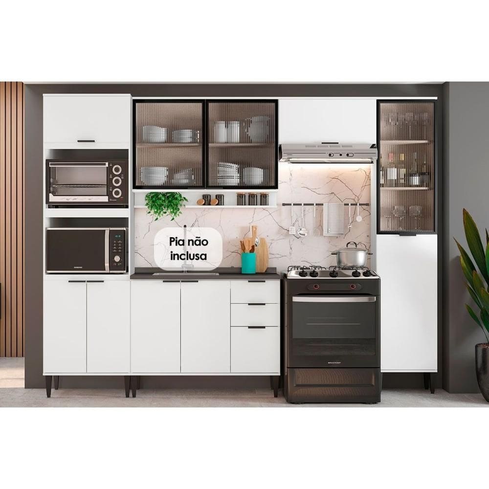 Cozinha Modulada Carraro Alpha Alpha 5 Peças (2Aéreos+1Balcão+1Paneleiro+1TorreQuente) C5P139 Branco-Carraro