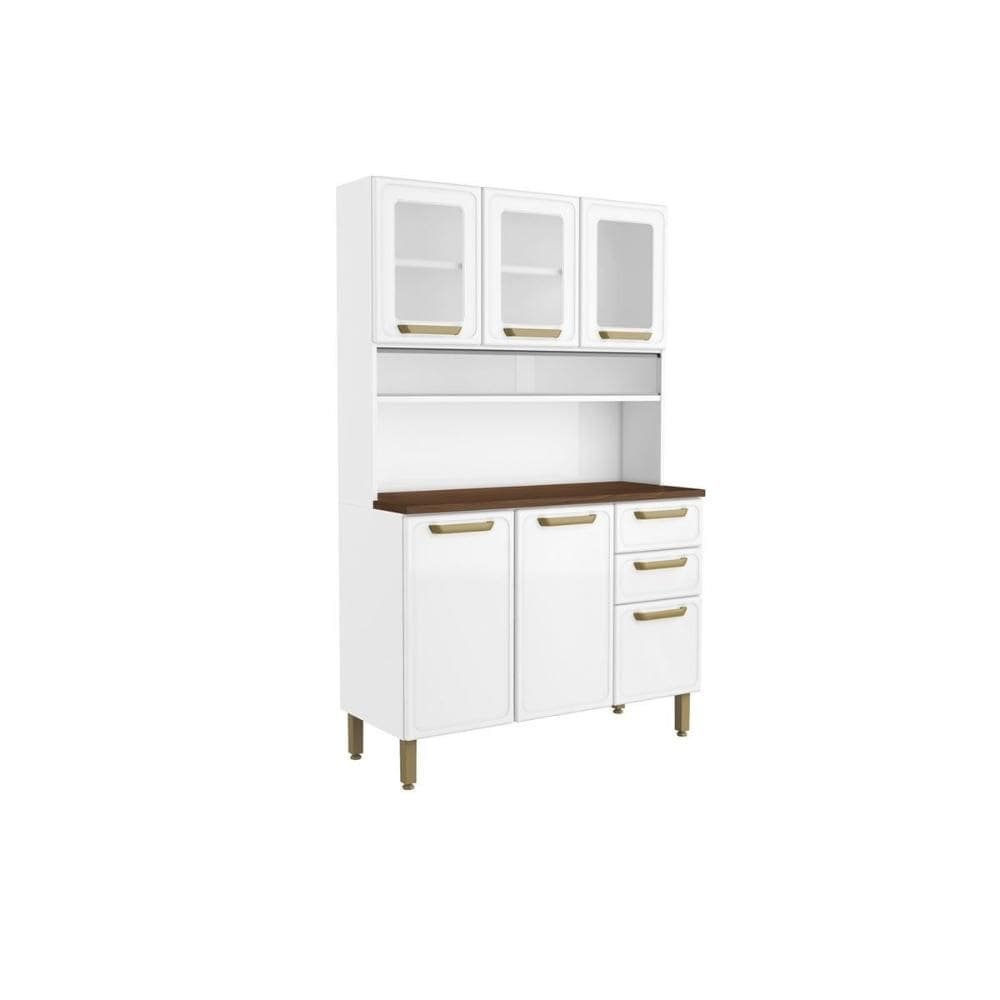 Cozinha Compacta Bella c/ 6 Portas (3 c/ Vidro) e 2 Gavetas 120cm Branco - Bertolini