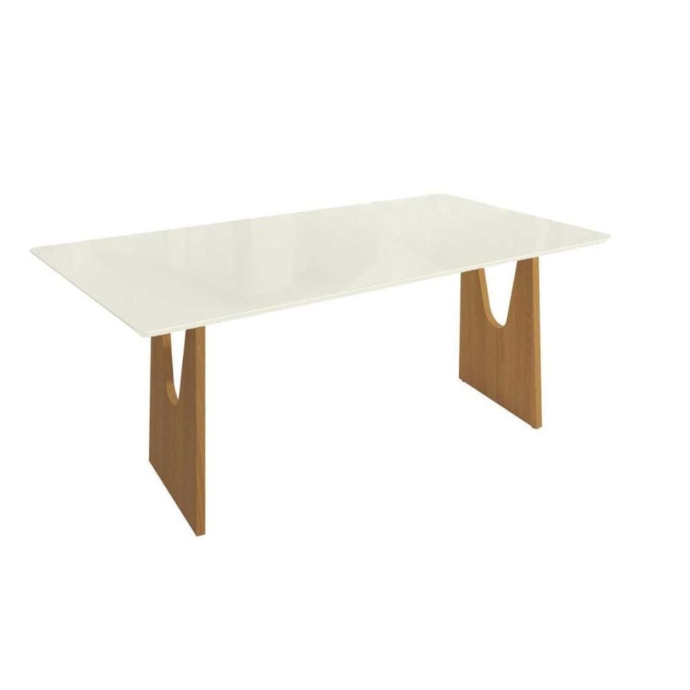 Mesa p/ Cozinha Mila Premium Madeira Maciça c/ Tampo Madeirado c/ Vidro 180x90cm Carvalho/Off White/Vidro Off White - Kappesberg