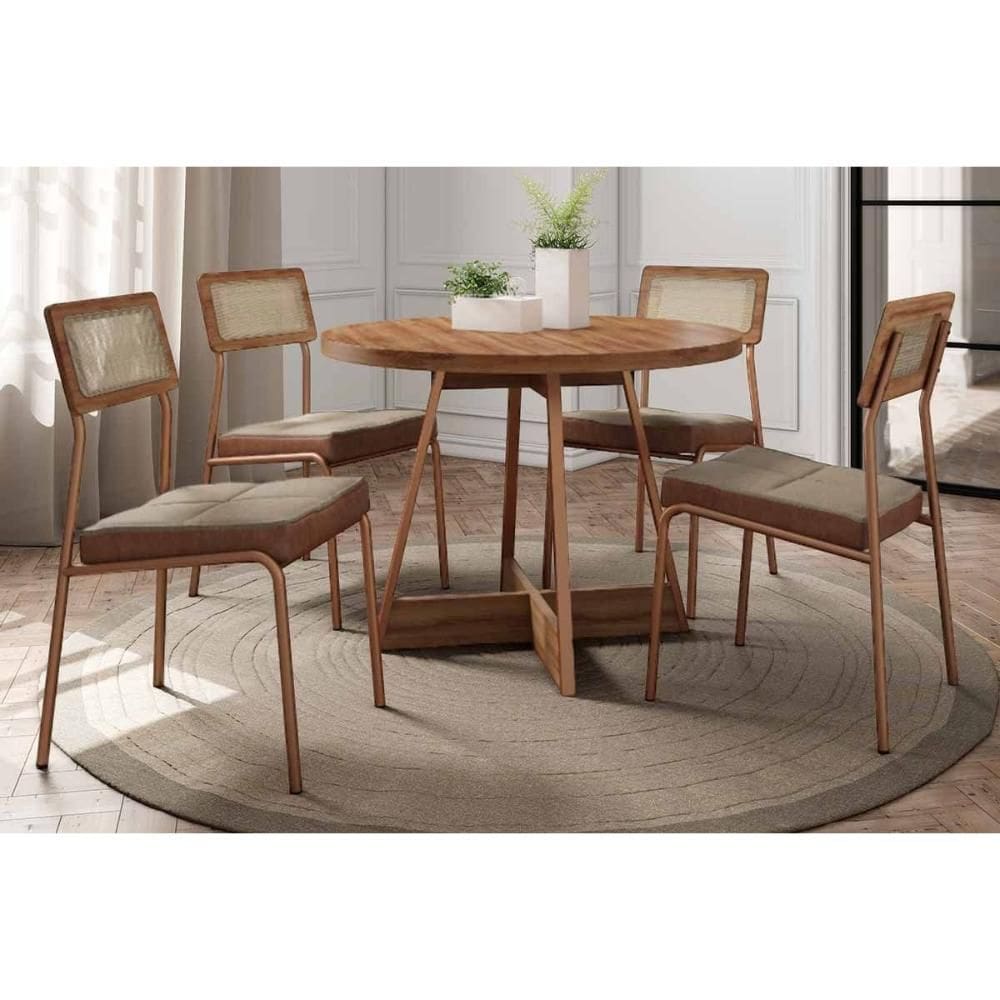 Conjunto: Mesa Sala Jantar Átria 1594 Aço c/ Tampo Madeirado 100cm e 4 Cadeiras Lux Rose/Freijo/Nogal - Rose/Areia - Caramelo - Carraro