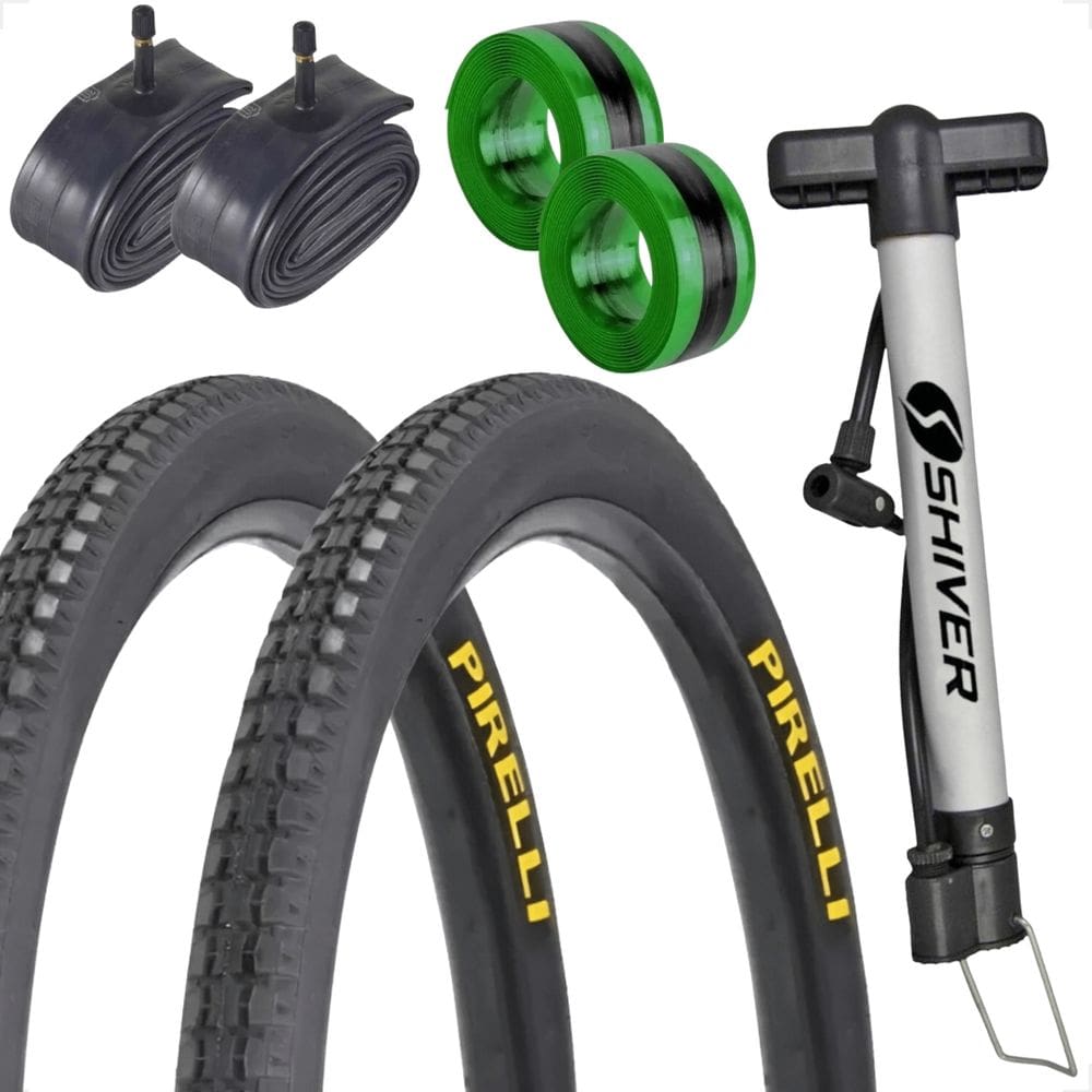 Pneu 26X1.1/2X2 Primor 425 Pirelli + Camara Shiver 26 + Bomba De Ar Shiver 30Cm + Fita Antifuro Tectire - Par