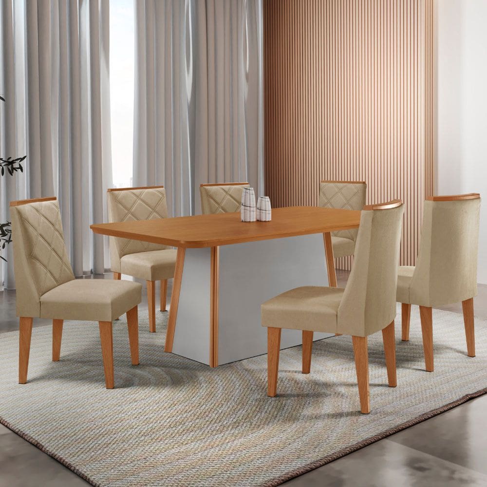 Mesa de Jantar Diane 180cm Tampo MDF Laminado com 6 Cadeiras Isadora Moderna Mobília