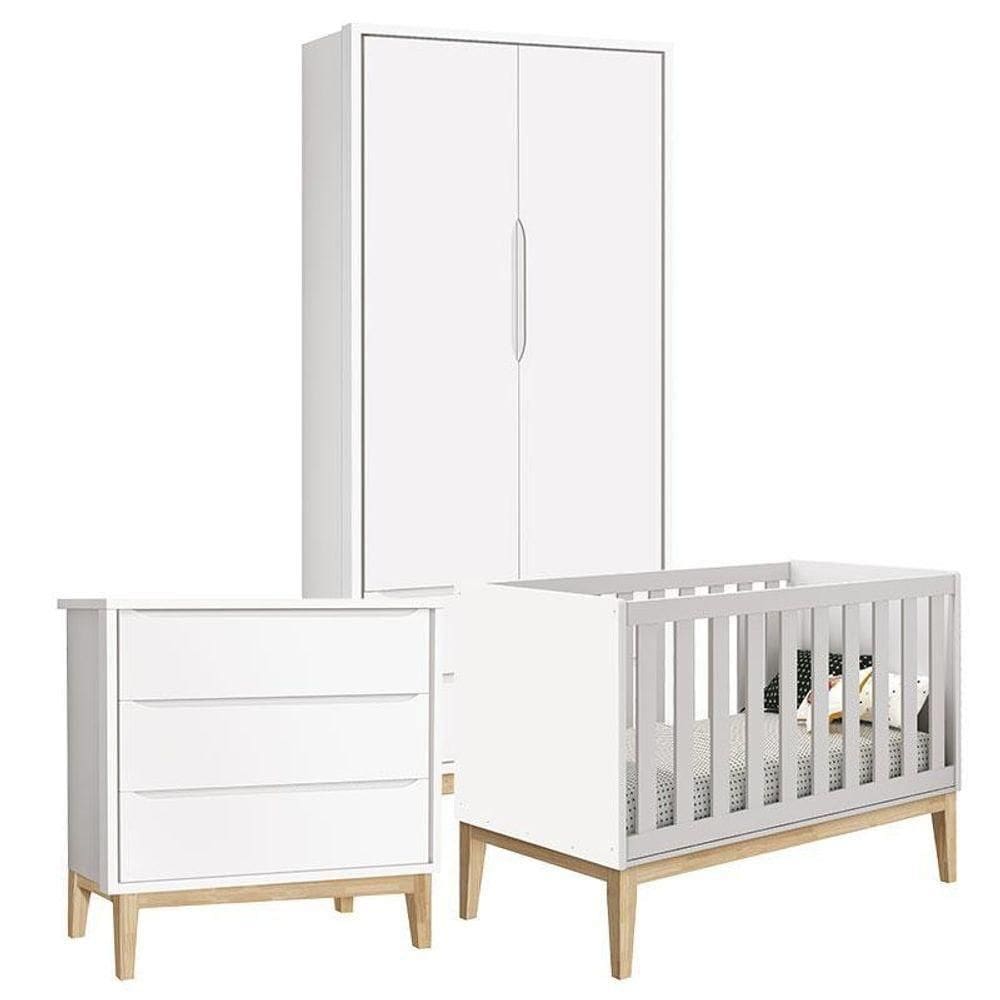 Quarto De Bebê Classic 2 Portas Branco Com Pés Madeira Natural ? Reller
