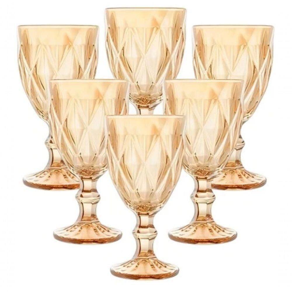 Jogo 6 Taças Luxx Ellegance 325ml Em Vidro Cristal Gold