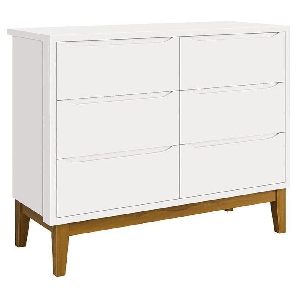 Cômoda Infantil 6 Gavetas Classic Branco Acetinado Com Pés Madeira ? Reller