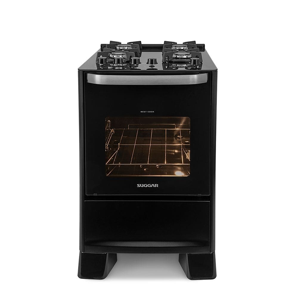 Fogão de Piso 4 Bocas Suggar Best Glass Preto Bivolt