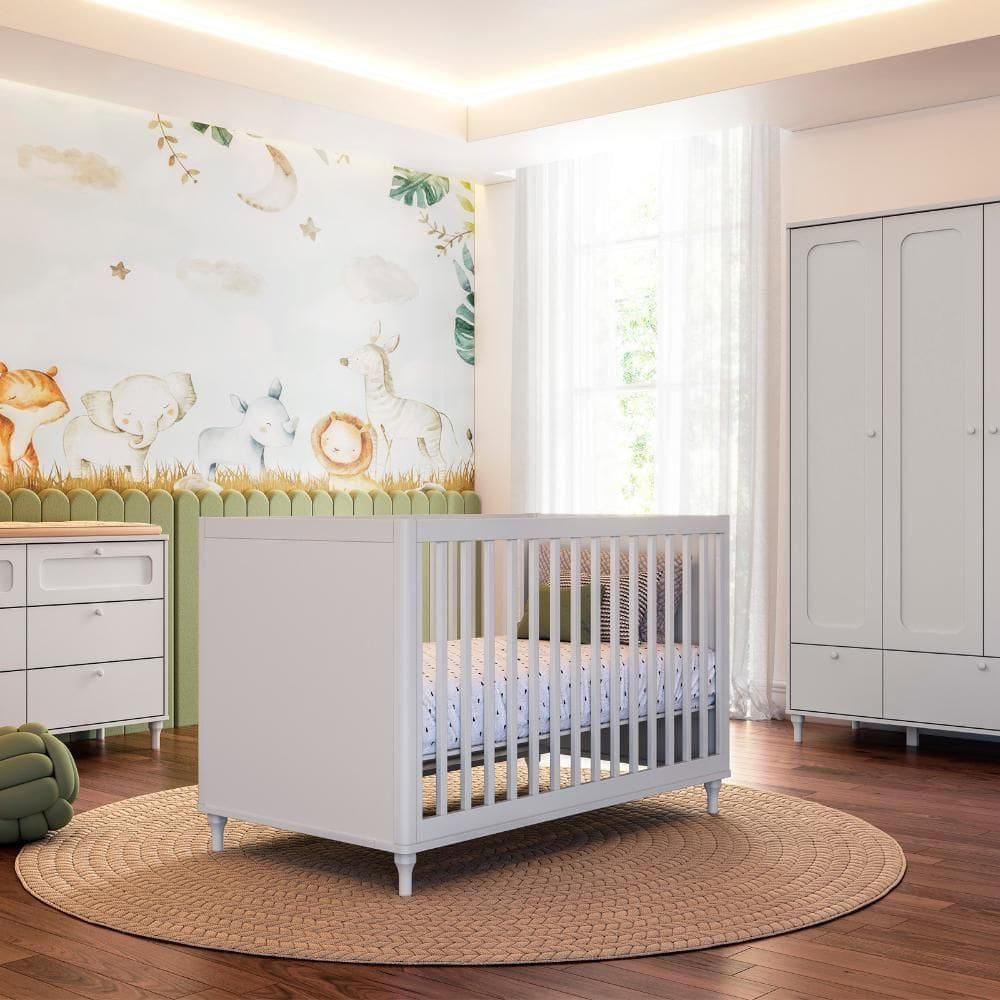 Quarto Bebê Completo Berço Cômoda E Guarda Roupa Fofura Branco