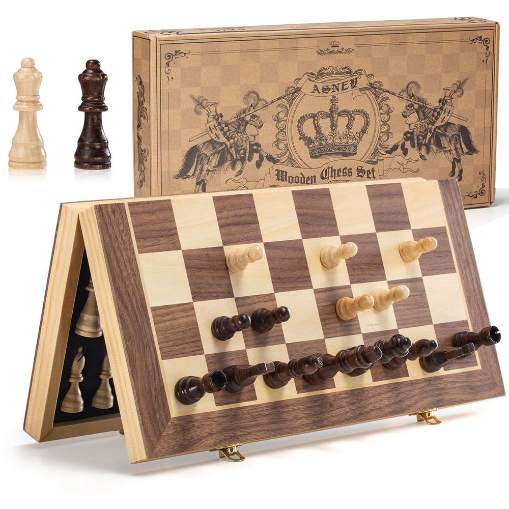Conjunto de xadrez ASNEY Upgraded Magnetic 15&quot; de madeira para crianças e adultos