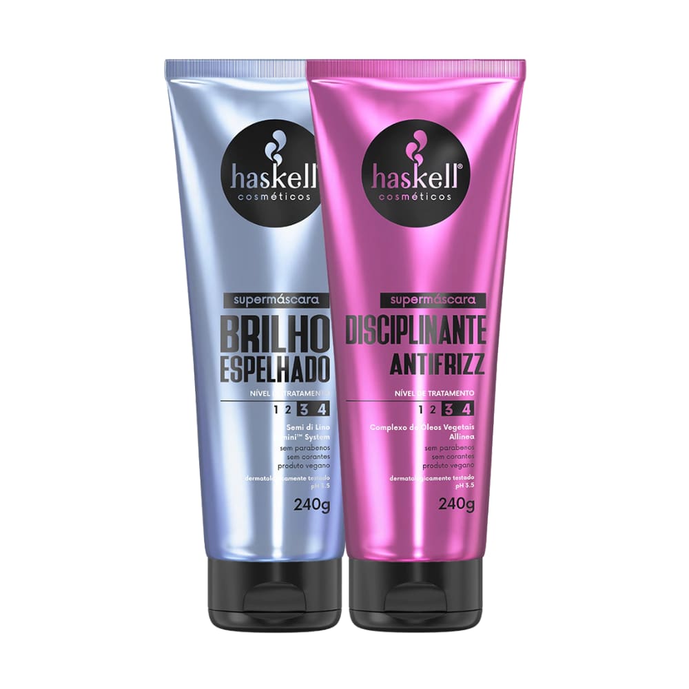 Kit Supermáscaras Haskell Brilho Espelhado e Disciplinante Antifrizz 240g