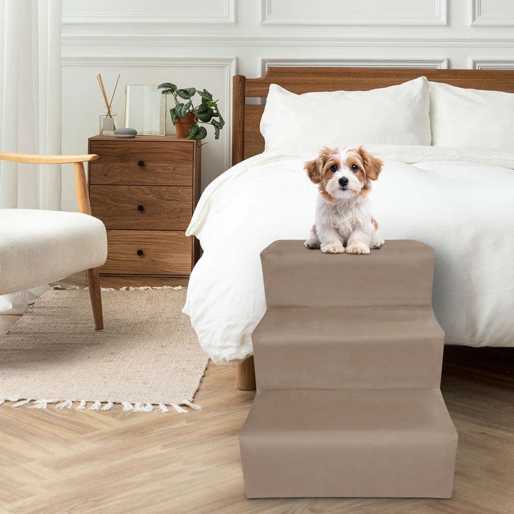 Escada Para Pet 3 Degraus Veludo  Cappuccino