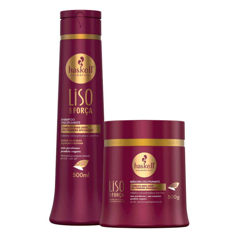 Kit Haskell Disciplinante Liso com Força Shampoo e Mascara 500ml/g