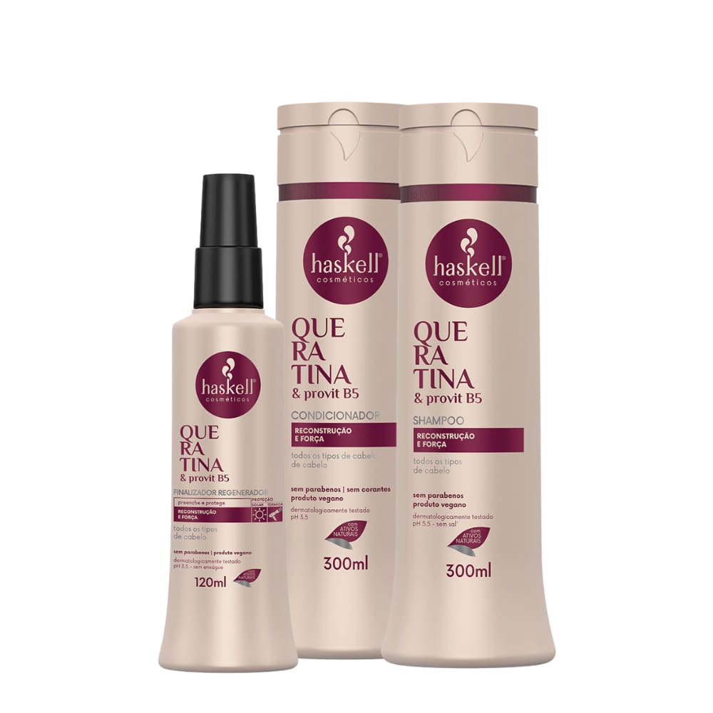 Kit Queratina Haskell Shampoo Condicionador 300ml Finalizador