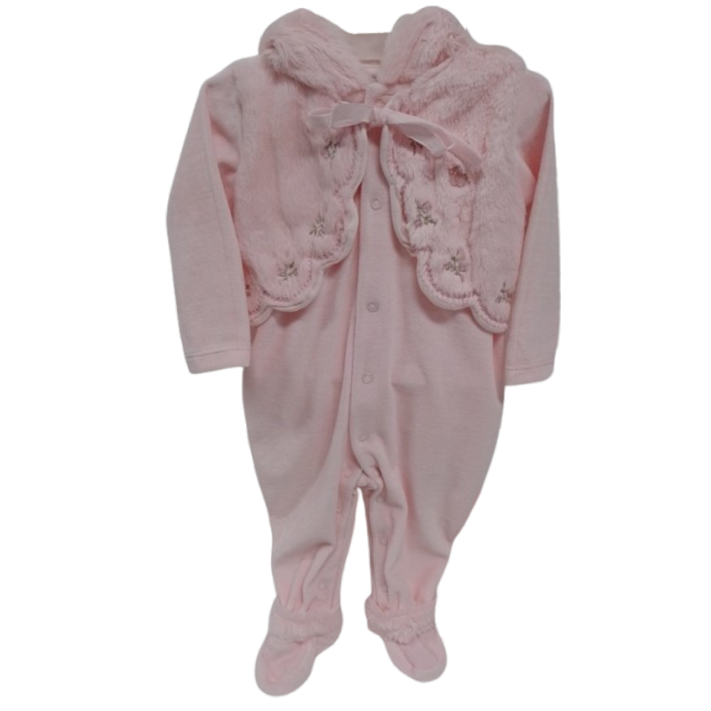 Macacão Longo Plush Bebê Menina Capuz Colete Paraiso 14521