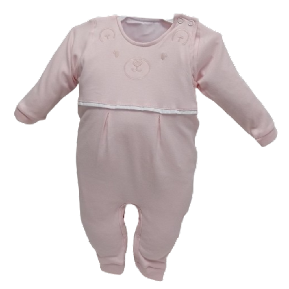 Macacão Longo Bebê Menina Bordado Malha Cotton Paraiso 15362