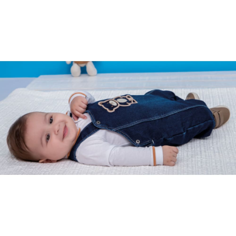 Macacão Jardineira Jeans Body Bebê Menino Luxo Paraiso 15346