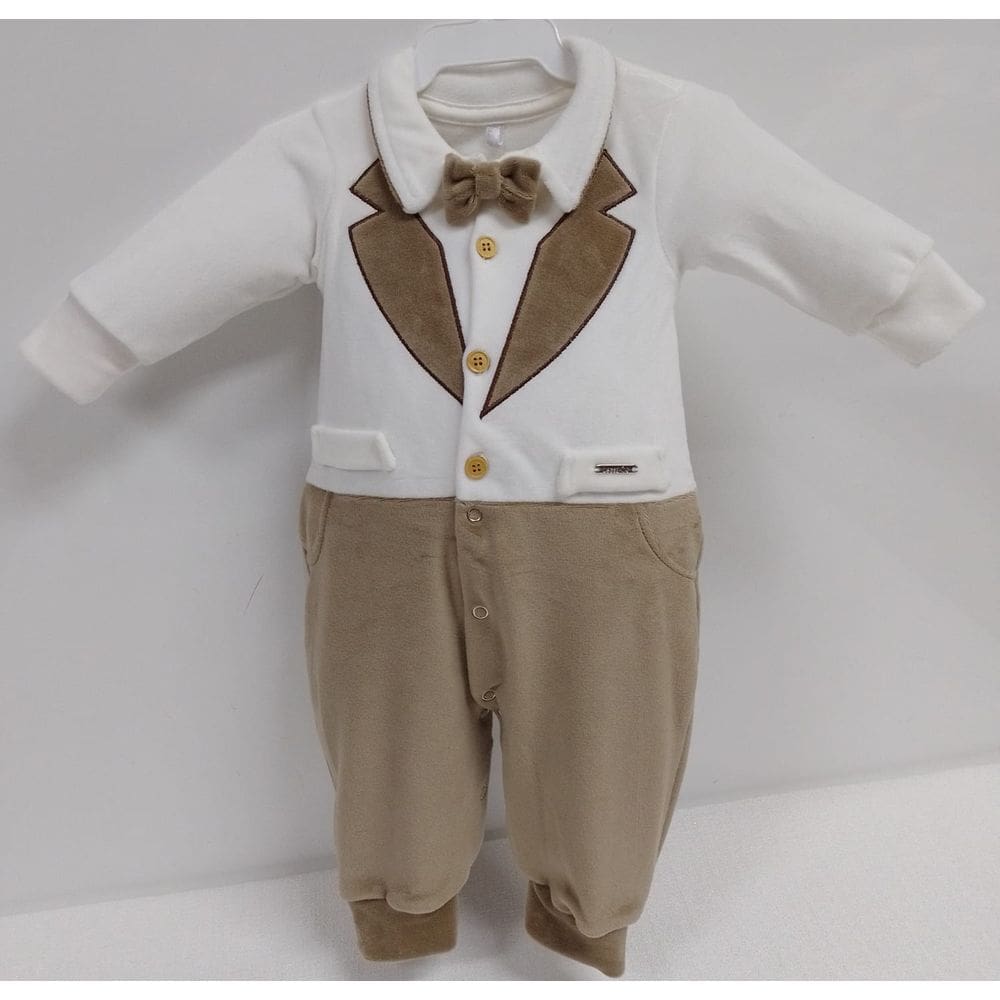 Macacão Longo Plush Luxo Bebê Menino Gravata LessaKids B9074