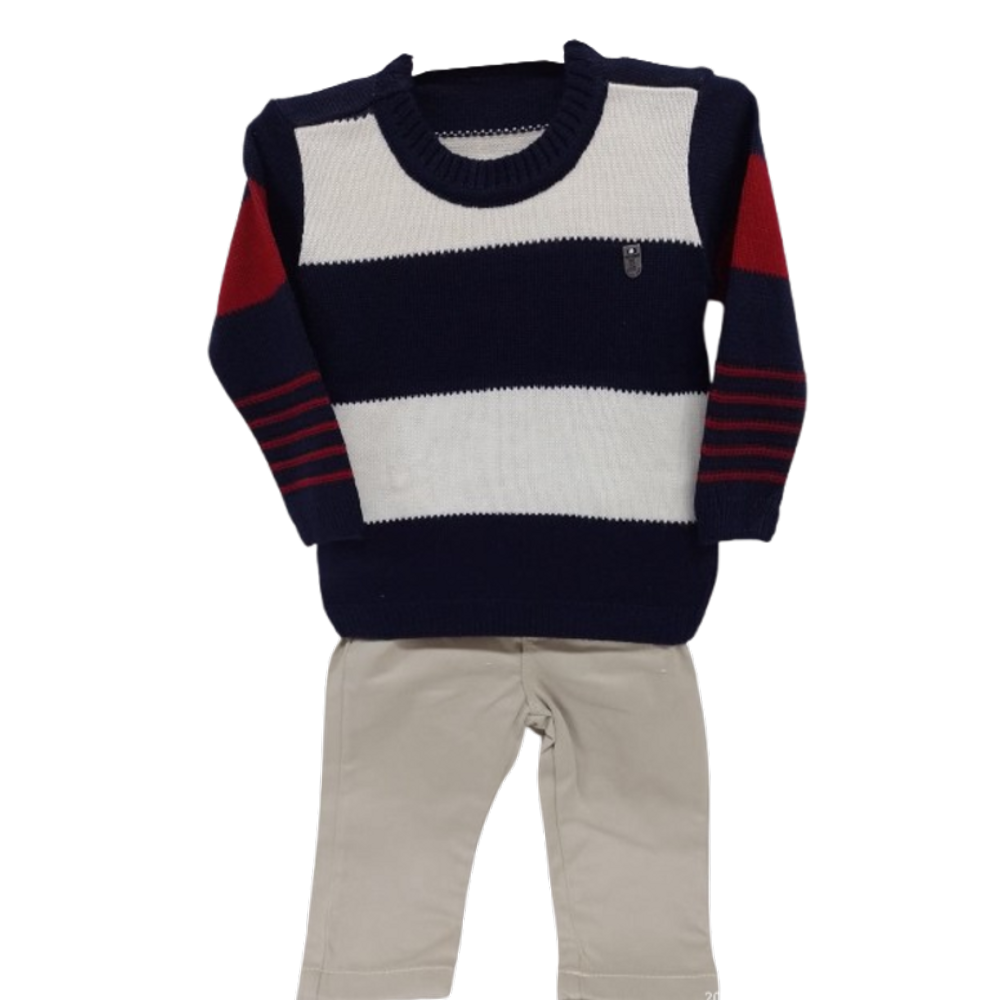 Conjunto Bebê Menino Blusa Trico + Calça Sarja Paraiso 14644