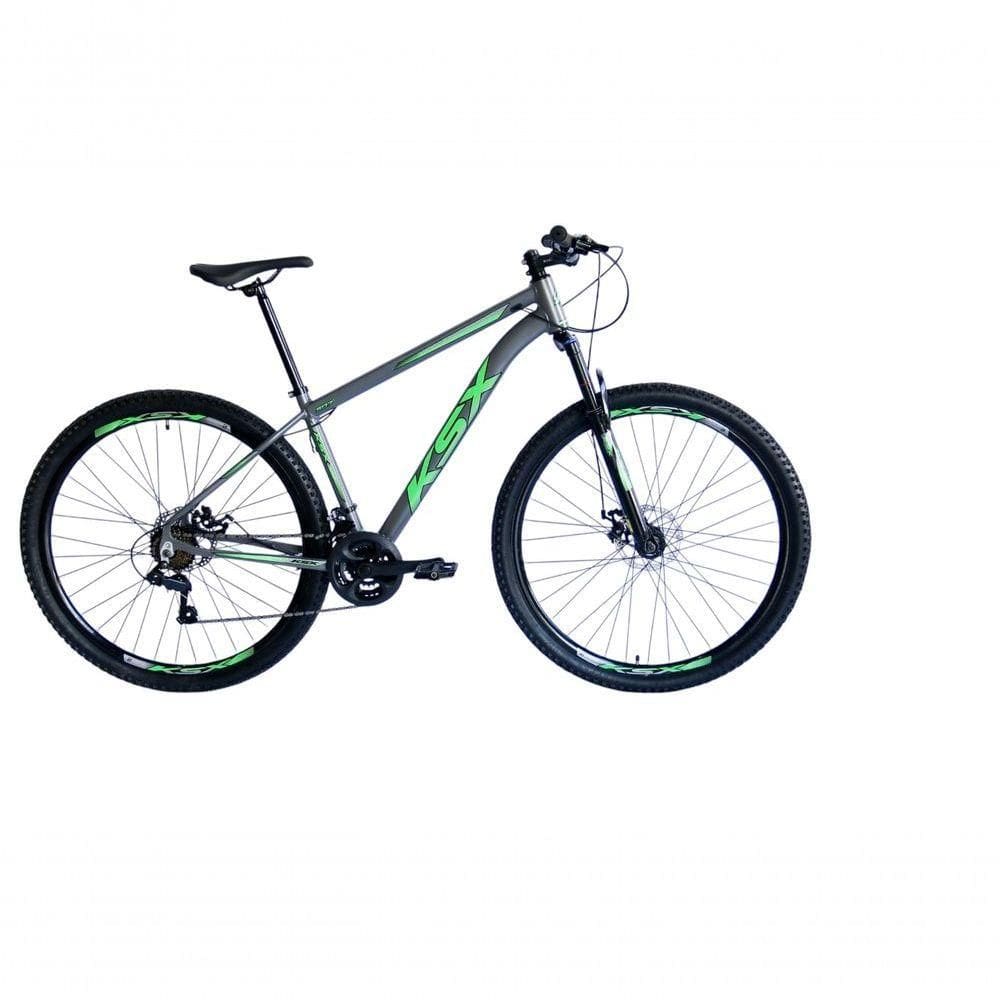 Bicicleta Aro 29 Ksx Sd7 21v Cabos Internos Alumínio Freios A Disco Garfo Suspensão Grafite Verde Tamanho 19