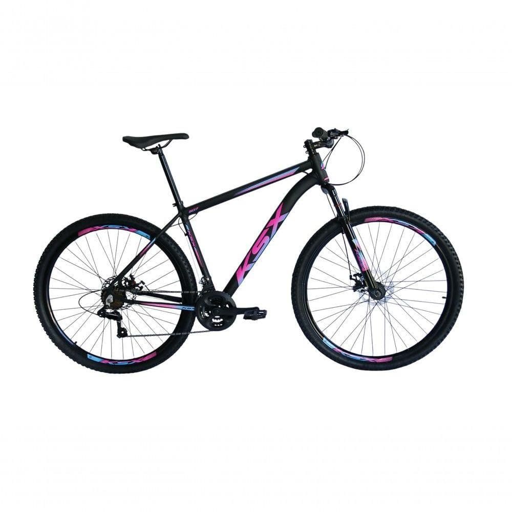 Bicicleta Aro 29 Ksx Sd7 21v Cabos Internos Alumínio Freios A Disco Garfo Suspensão Preto Pink Azul Tamanho 19