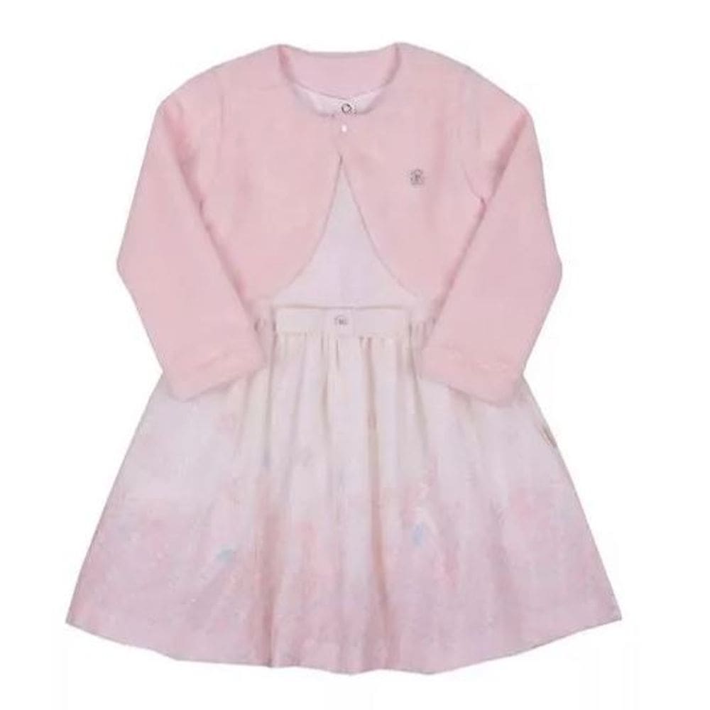 Kit Luxo Vestido Estampado Bolero Pelo Menina Paraiso 14821