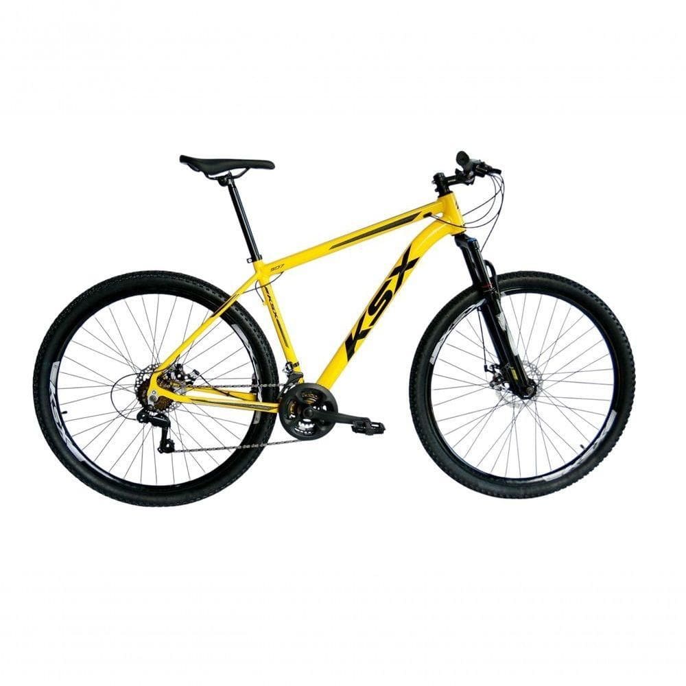 Bicicleta Aro 29 Ksx Sd7 21v Cabos Internos Alumínio Freios A Disco Garfo Suspensão Amarelo Preto Tamanho 19