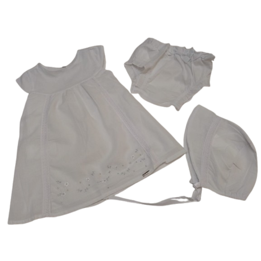 Vestido Bebê Menina + Calcinha Branco Batizado Paraiso 12375