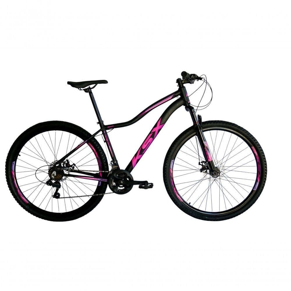 Bicicleta Aro 29 Ksx Sd7 Feminina 21v Cabos Internos Alumínio Freios A Disco Garfo Suspensão Preto Rosa Violeta Tamanho 15