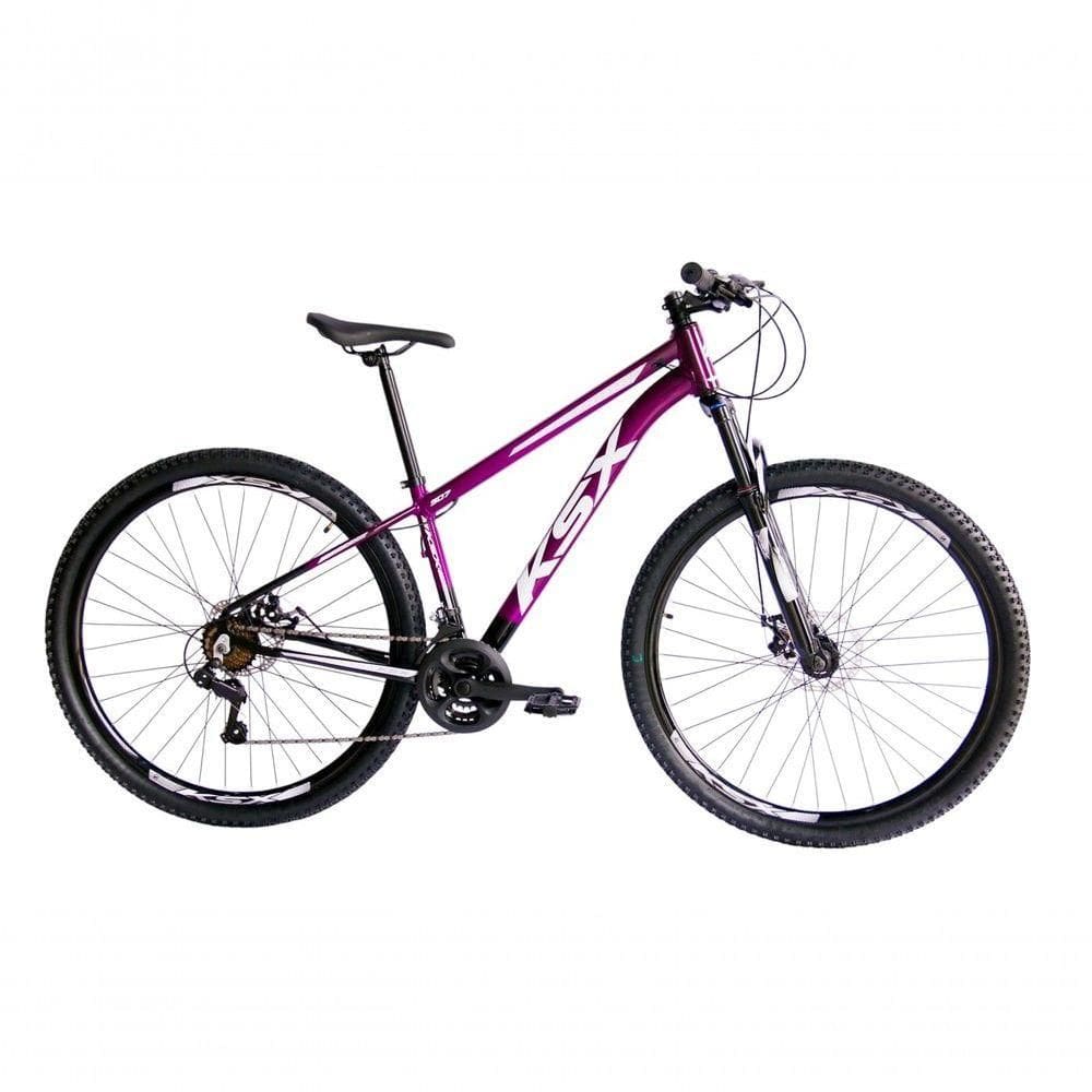 Bicicleta Aro 29 Ksx Sd7 21v Cabos Internos Alumínio Freios A Disco Garfo Suspensão Preto Roxo Tamanho 19