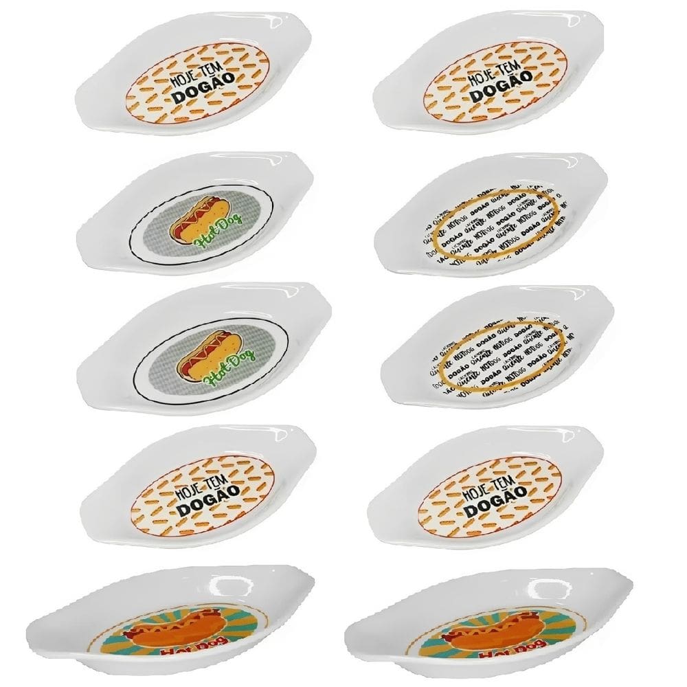 Kit 10 Pratos Em Melamina Para Cachorro Quente Hot Dog 21cm