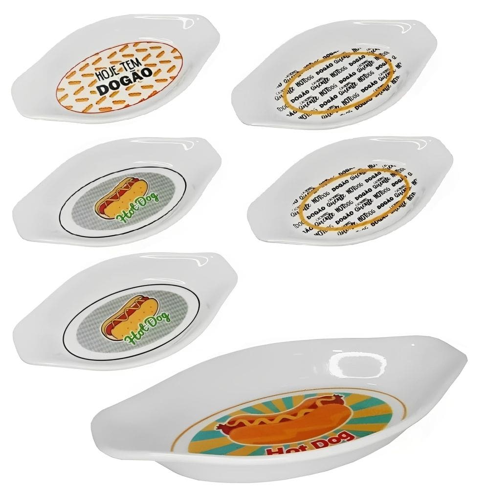 Conjunto 6 Pratinhos Em Melamina Para Hot Dog Cachorro Quente
