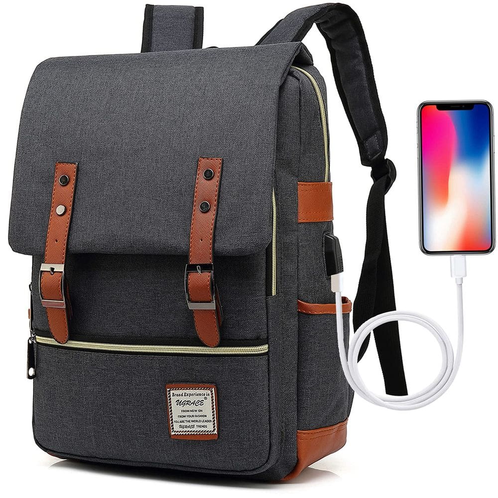 Mochila UGRACE Vintage Laptop 15,6" com porta USB - preta