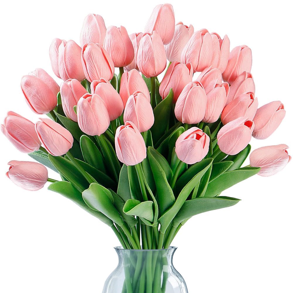 Flores artificiais Sggvecsy Fake Tulips 30 unidades rosa leite