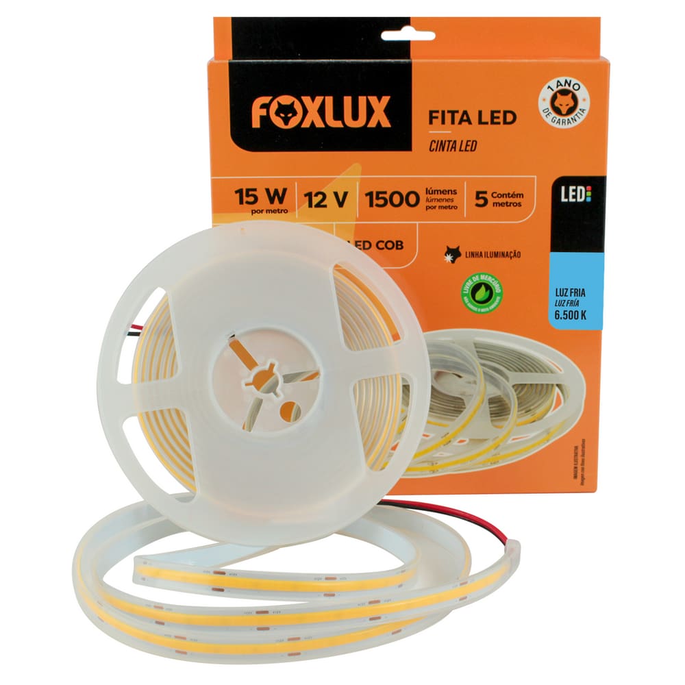 Fita LED COB 15W 12V 6500K 5?metros IP65 Foxlux