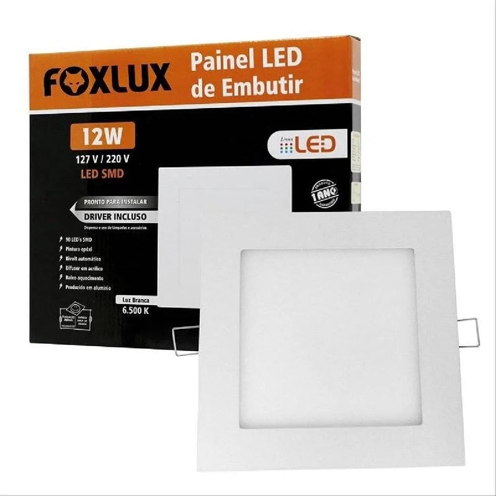 Painel LED 17x17 Quadrado Branco Embutir 12W 6500K Foxlux
