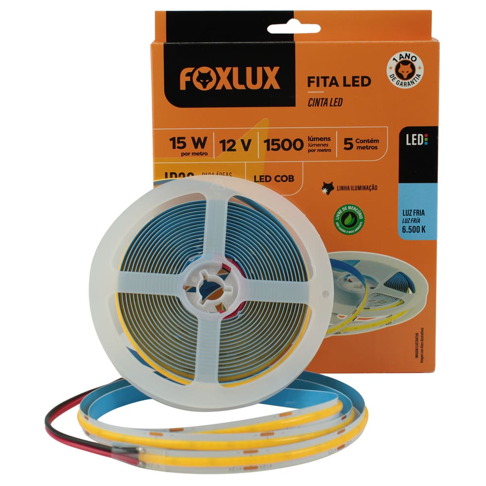 Fita LED COB 15W 12V 6500K 5?metros IP20 Foxlux