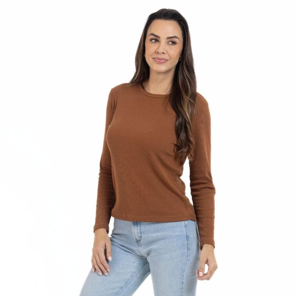 Blusa Feminina Manga Longa Gola Redonda Ribana