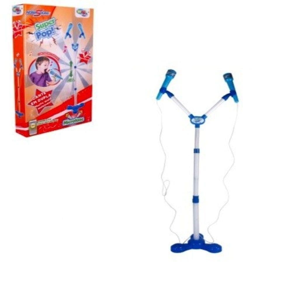 Kit Microfone Infantil Duplo Com Pedestal Conecta No Celular
