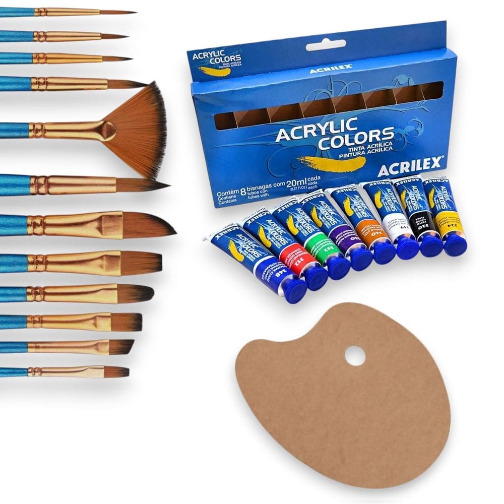 Kit Pintura completo Tinta Acrílica Bisnagas pinceis